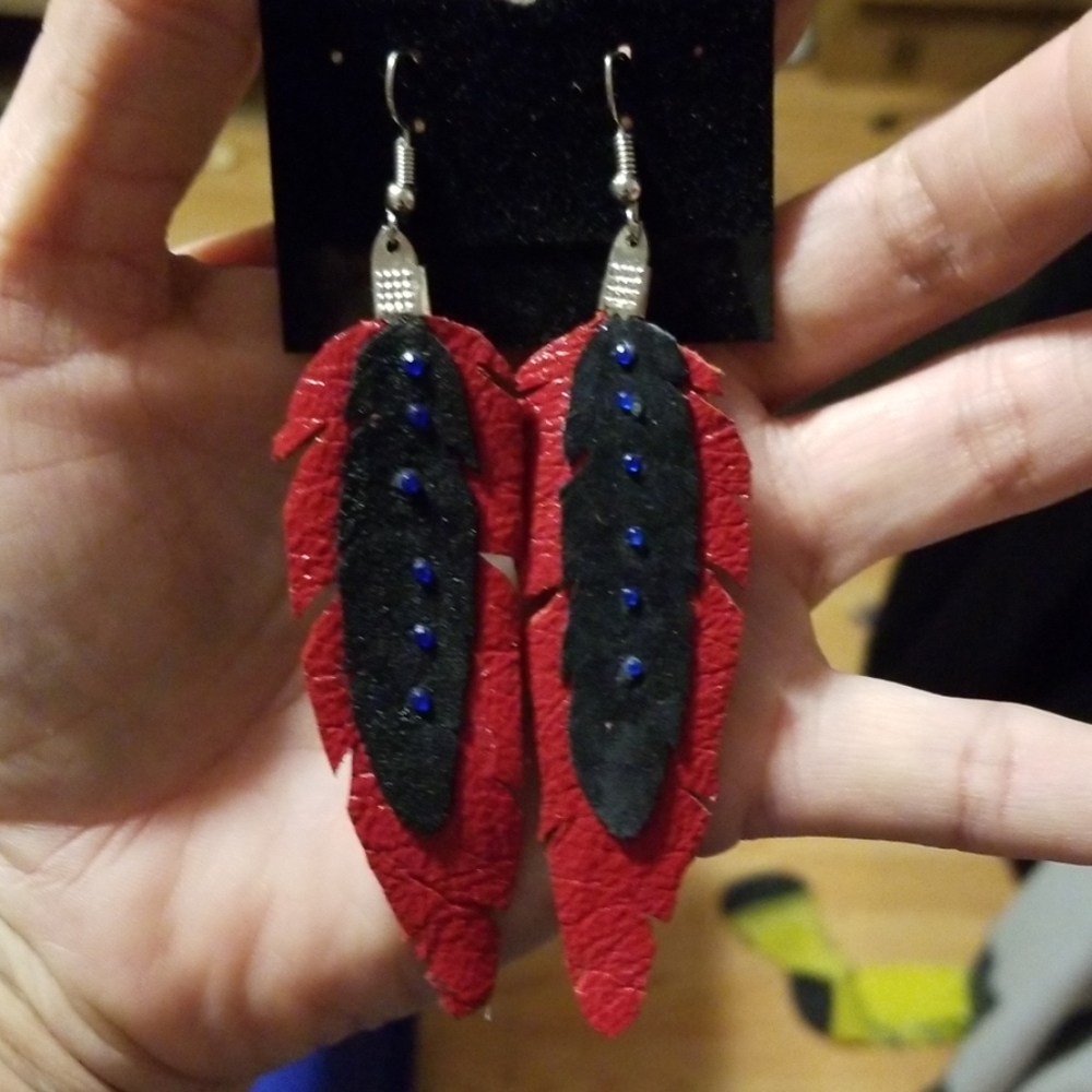 Leather Feather Earrings